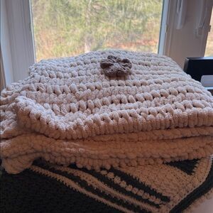 Beige Lap Blanket with matching Slippers with Flower Detail
